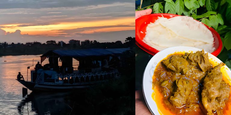 Evening view of Neela Market Dhaka showing rural food stalls, crowds, and warm lights at the edge of Purbachal New Town.