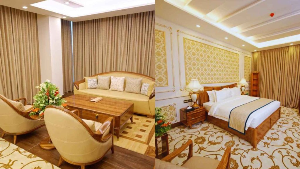 A modern poolside lounge and premium guest room at the Mövenpick Hotel Karachi, one of the premier top staycation spots in Pakistan.