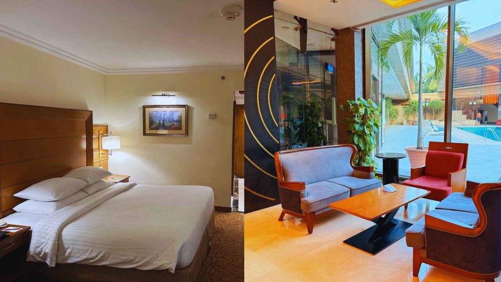 A sleek, soundproofed bedroom with minimalist Swiss design at Royal Swiss Lahore, a favorite for top staycation spots in Pakistan.