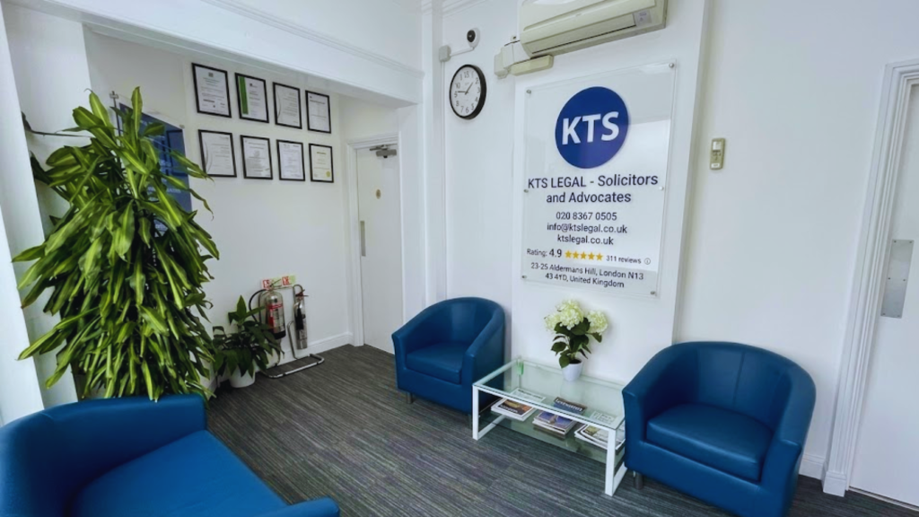 The reception of KTS Legal showing a wall of certifications, a trusted name among  London Law Firms for UK-South Asia 