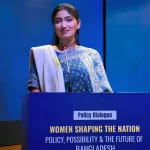 Tanisha Israt Siddiqui, the entrepreneur behind four growing Bangladeshi brands, speaking at a policy dialogue event